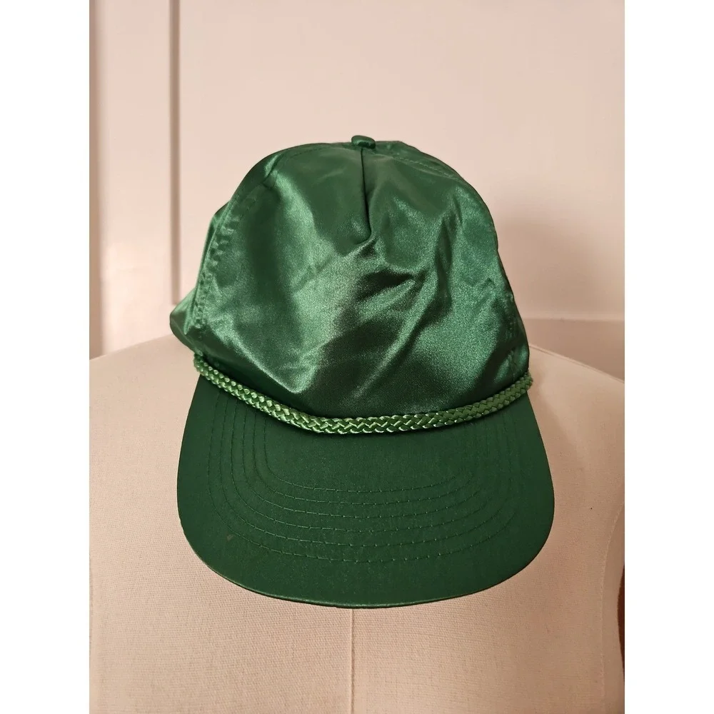 KC Vintage Green Satin Baseball Hat Cap Braided Rope Snapback Adjustable Unisex